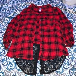 Nice red flannel with lace on bottom in back